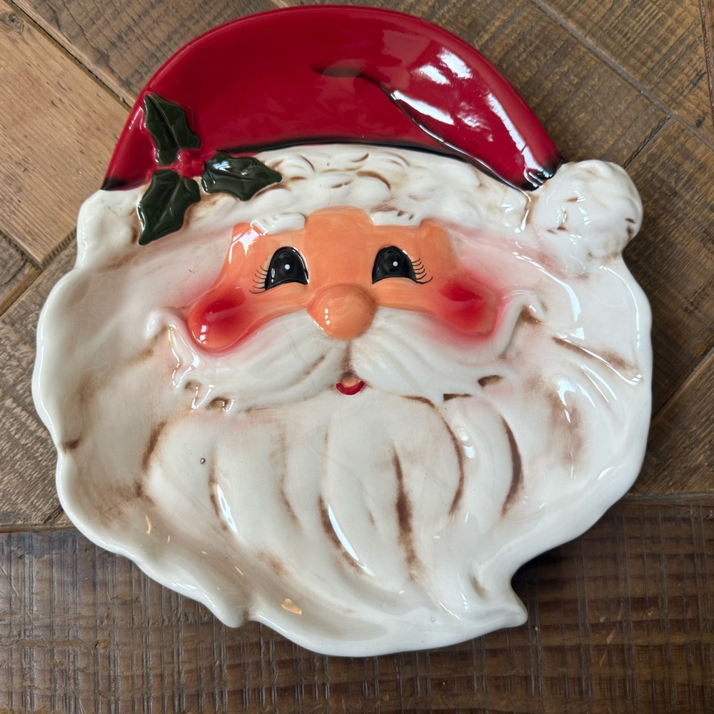 Vintage Jolly Santa Claus Holiday Plate/Candy Dish, UGC